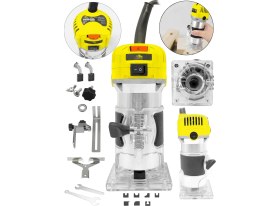 Resim Daflong 6 Kademe Devir Ayarlı Formika Traşlama Freze Makinesi 6 mm + 12 Adet Uç - Sarı 