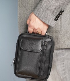 Resim Adelina Bags Adelina Erkek Siyah Deri Çelik Kasalı Telefon Bölmeli El Ve Omuz Çantası 