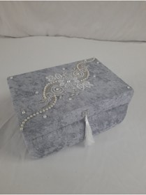 Resim ÖzkınaEvi Gelin Damat Söz Nişan Çeyiz Sandığı Gri Renk 