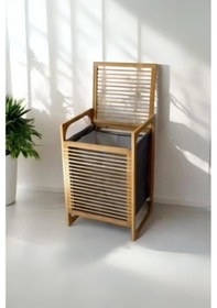 Resim Büro Ev Ofis Dekoru İçin 40x35x60cm Ahşap Bambu Kirli Çamaşır Sepeti Diğer 