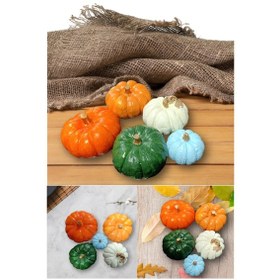 Resim Dekoratif Kabak 5'li Set Renkli Vernikli Dekorasyon Kabak Seti 