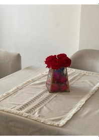Resim Dnc Home Tekstil Ndchome Püsküllü Ara Dantelli Runner 40 X 80 Tekli Krem 