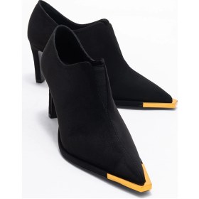 Resim Nıva Siyah Süet Altın Detaylı Lastikli Kadın Bilekte Topuklu Ayakkabı SIYAH SUET 