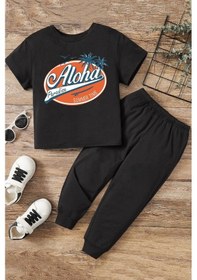 Resim Çocuk Aloha Alt - Üst Eşofman Takımı Siyah 