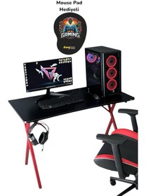 Resim Heygaming Profesyonel Oyuncu Masası Siyah Kırmızı Bilgisayar Masa Siyah 