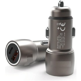 Resim 3.1a 30w Pd Q.c. 3.0 1xtype-c + 1xusb-a Çıkışlı Hızlı Araç Şarj Cihazı - Metalik Füme 