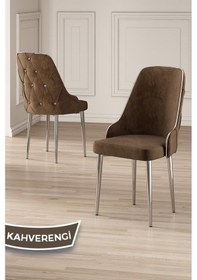 Resim Canisa Vae Serisi 90x160 Lak Panel Antrasit İroni Krom Ayak Masa Takımı 6 Kahve Sandalye Gri 
