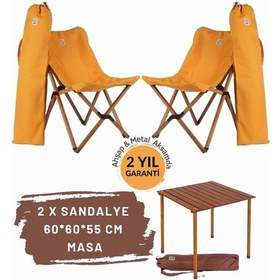 Resim Bag The Joy Ahşap Masa Sandalye Seti Kahve-hardal- 60 60 55cm Kahverengi - Hardal 