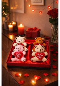 Resim Lüx Kutuda 4 Adet Lüx Ayıcıklı Hediye Seti Sevgiliye - Eşe - Arkadaşa Hediye İçi Saten Kutulu 