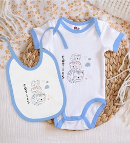 Resim Bk Kids Cuties Tasarımlı Mavi Bebek Body Zıbın Ve Mama Önlüğü Hed Çok Renkli 