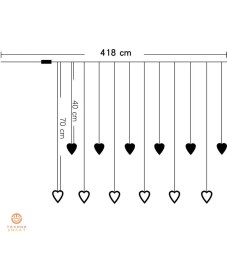 Resim Technojet Kalp Perde LED Işık Animasyonlu Eklenebilir Fişli 