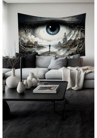 Resim Gözün İçindeki Dünya Desenli Duvar Halısı Duvar Örtüsü Tapestry Süet Dokulu Kumaş 