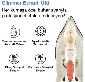 Resim Buharlı Ütü, Parlak Beyaz, Kolay Kullanım, Pratik ve Hızlı Ütüleme 