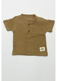 Resim Erkek Bebek Şortlu Takım Bisiklet Yaka Düğmeli Düz Renk kahverengi 