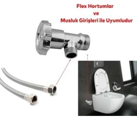 Resim Çevirmeli Taharet Musluğu Metal Rezervuar Ara Musluk Wc Klozet Alafranga Flex Hortum Bağlantı 