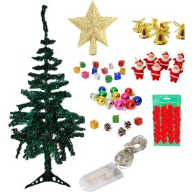 Resim Pazariz Yılbaşı Çam Ağacı 56 Süslü LED Işıklı 120 cm Gür Dallı 