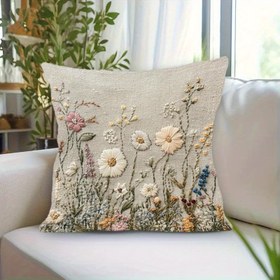 Resim Sanone0473 - 18x18 inç Çağdaş Çiçek Nakışlı Yastık Kılıfı, Polyester, Fermuarlı Kapatma, Sadece Elde Yıkama - Oturma Odası, Yatak Odası, Ofis İçin İdeal Ev Dekorasyonu (Sadece Minder), Yatak Odası Dekoru | Çiçek Nakışı | Fermuarlı Yastık Kılıfı 