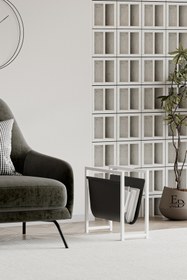 Resim ED Efelez Design Gazetelik , Dergilik , Coral Koltuk Yanı Düzenleyici , Beyaz Metal - Siyah Deri 