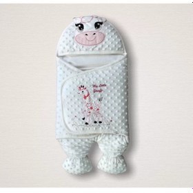 Resim Yenidoğan Zürafa Nakışlı Şapkalı Kız Erkek Bebek Ayaklı Kundak Bebek Battaniyesi Pembe Çok Renkli 
