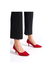 Resim Mubiano Hakiki Deri Mbhrns977-kr Kadın Süet İnce 6 Cm Topuklu Kırmızı Stiletto & Topuklu Ayakkabı Kırmızı 
