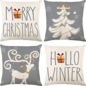 Resim Kış İçin İç Mekan Dış Mekan Dekorasyonu İçin 18x18 Noel Yastık Kılıfları, 4'lü Pasta 
