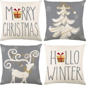 Resim Kış İçin İç Mekan Dış Mekan Dekorasyonu İçin 18x18 Noel Yastık Kılıfları, 4'lü Pasta 