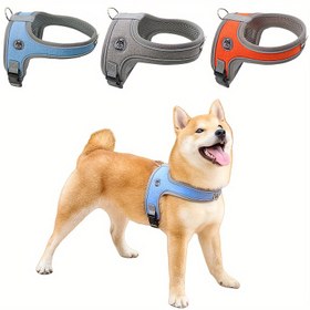Resim Kulplu Nefes Alabilir Çekmez Köpek Göğüs Tasması - Hafif, Yansıtıcı, Küçük ve Orta Boy Köpekler ve Kediler için Ayarlanabilir Evcil Hayvan Göğüs Tasması, Mavi/Gri/Turuncu, Karikatür Tasarım, Makinede Yıkanabilir Polyester, Evcil Hayvan Yürüyüş Ekipmanı | Karikatür Desenli Göğüs Tasması | Nefes Alabilir Polyester 