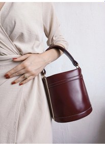 Resim Glemix Margaret Bordo Büzgü Kapamalı Çift Askılı Kova Model Kadın El Ve Omuz Çantası Bordo 