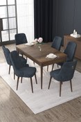 Resim Canisa Nex Serisi 80x132 Açılabilir Mdf Barok Ahşap Desen Masa Takımı Ve 6 Gri Sandalye 