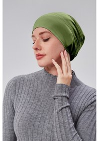Resim Sonbaharmoda Kadın Tesettür Hazır Pratik Geçmeli Bone Lastikli Kaymaz Fıstık Yeşili Mint Yeşili 