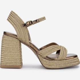 Resim Valmenti Kadın Vegan/tekstil Topuklu Sandalet 1141 Havana-002 Bn Sndlt Y25 Gold Rope Altın 
