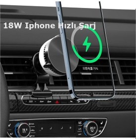 Resim Gw03 Izgara Klipsli Ayaklı Soğutmalı 15w Kablosuz Şarjlı Magsafe Araç İçi Telefon Tutucu Siyah 