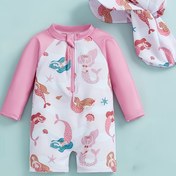 Resim Gençler Tek Parça Mayo - %100 Polyester Hızlı Kuruyan Retro Sulu Boya Geometrik Baskı Deniz Hayatı Tasarımı ile Uzun Kollu Güneş Koruma Gençler için Makine Yıkanabilir Plaj ve Havuz Giyimi, Genç Erkek Mayo 