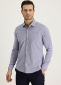 Resim Siyah Uzun Kol Slim Fit Dar Kesim Klasik Desenli Pamuklu Kolay Ütülenebilir Gömlek Kigili