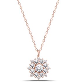 Resim Pırlanta Montür Işıltılı Kadın 925 Ayar Gümüş Rose Kolye 