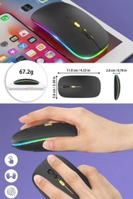 Resim Ekru Cep Kablosuz Wireless 2.4g Bluetooth Sessiz Mouse Şarj Edilebilir Rgb Renkli Ergonomik Tasarımlı 