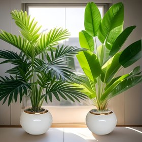 Resim 2 Adet Premium Yapay Yeşil Bitki, Gerçekçi Yapraklı Dış Mekan Dekorasyonu İçin Canlı Yeşil Bonsai - Bahçe, Tatil Süslemeleri (Noel, Şükran Günü, Palmiye Festivali) - Saksısız, Bakım Gerektirmeyen 