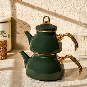 Resim Emsan Artisan Emaye Mini Çaydanlık Takımı - Yeşil 