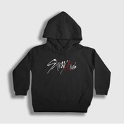 Resim Presmono Unisex Çocuk Siyah Logo Stray Kids Kapüşonlu Sweatshirt 122689tt 