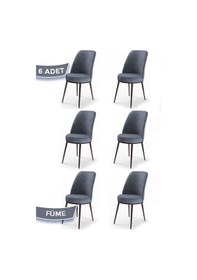 Resim Canisa Concept Dexa Serisi Füme Renk 6 Adet Sandalye, Renk Füme, Ayaklar Kahverengi Füme 