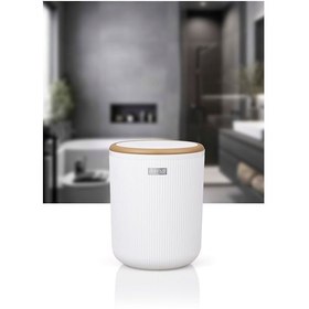 Resim Okyanus Home Mina Beyaz Çizgili Yuvarlak Çöp Kovası Beyaz 