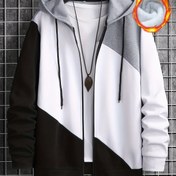 Resim Erkekler için cepli şık fermuarlı kapüşonlu sweatshirt, ilgi çekici renk bloğu detaylarıyla rahat ve trend bir seçenek bahar ve sonbahar için 