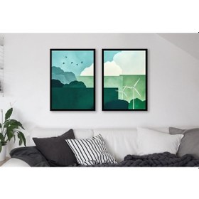 Resim Modern Manzara İkili Çerçeveli Mdf Tablo Seti-174308 