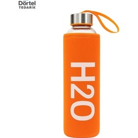 Resim H2o Kılıflı Cam Matara 600 Ml Turuncu 
