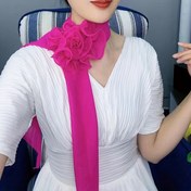 Resim 2024 İlkbahar, Yaz, Sonbahar Yeni Düz Renk Gül Çiçeği İki Parçalı Set Kadın Batı Tarzı Boyun Eşarp Balıkçı Yaka 