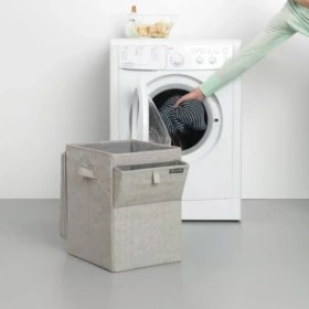 Resim Gri Kumaş Çift Fonksiyon Kapaklı Çamaşır Sepeti 35 L 