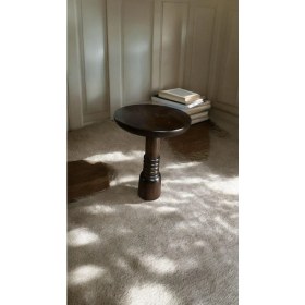 Resim Wood Wooden Ahşap Boğumlu Tekli Mantar Yan Sehpa Modern Ceviz Renk Fiskos 