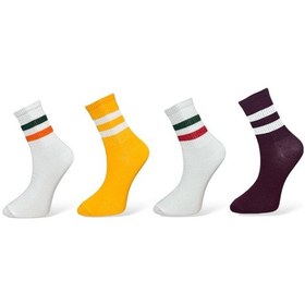Resim Me-vo 4'lü Unısex İki Şeritli Klasik Esnek Nem Alabilen Pamuklu Spor Soket Çoraplar Çok Renkli 