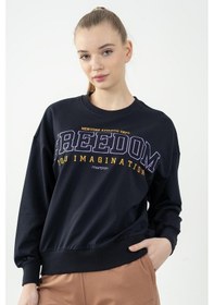 Resim Maraton Sportswear Oversize Kadın Bisiklet Yaka Uzun Kol Basic Lacivert Sweatshirt 22169-lacivert 