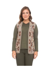 Resim Uludağ Triko Kadın Kilim Desen Yelek / Taş 